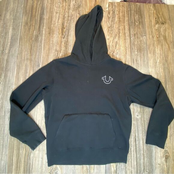True Religion Hoodie Sweatshirt Mens Medium Black Pullover Streetwear Essential - Picture 1 of 9